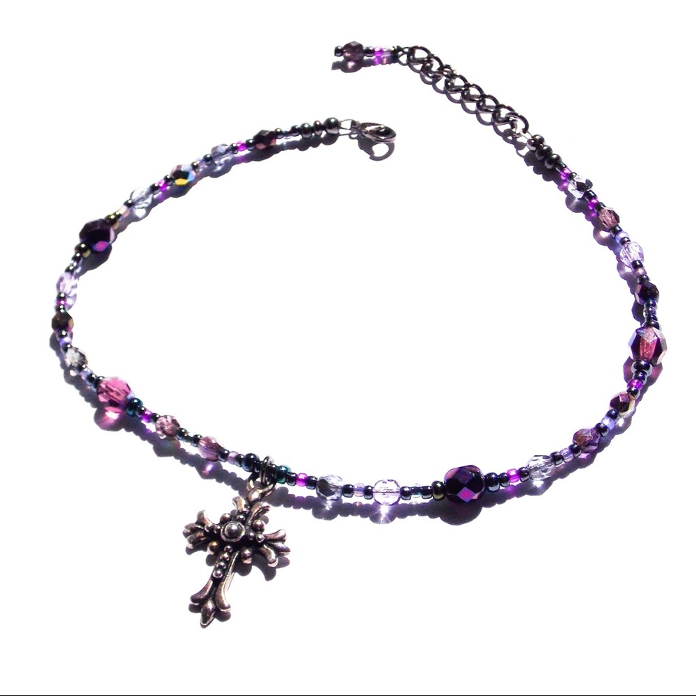 Gothic Anklet Ankle Bracelet Cross Purple Amethyst